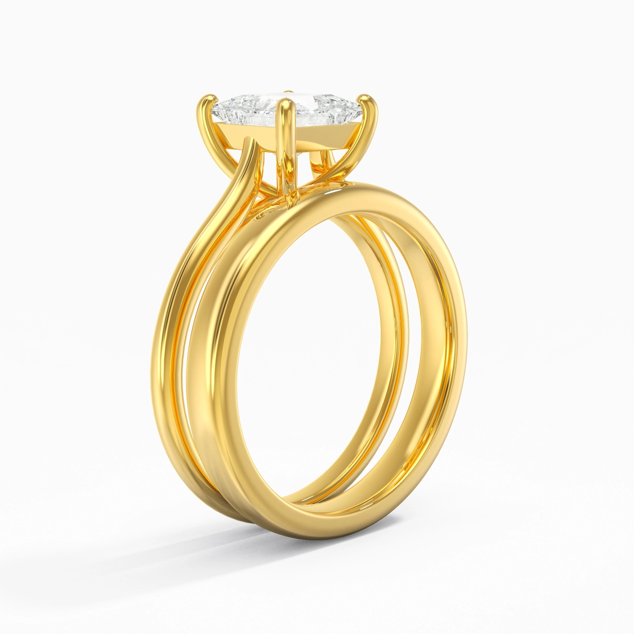 14K Gold Cathedral East West Traditional Shank Bridal Set