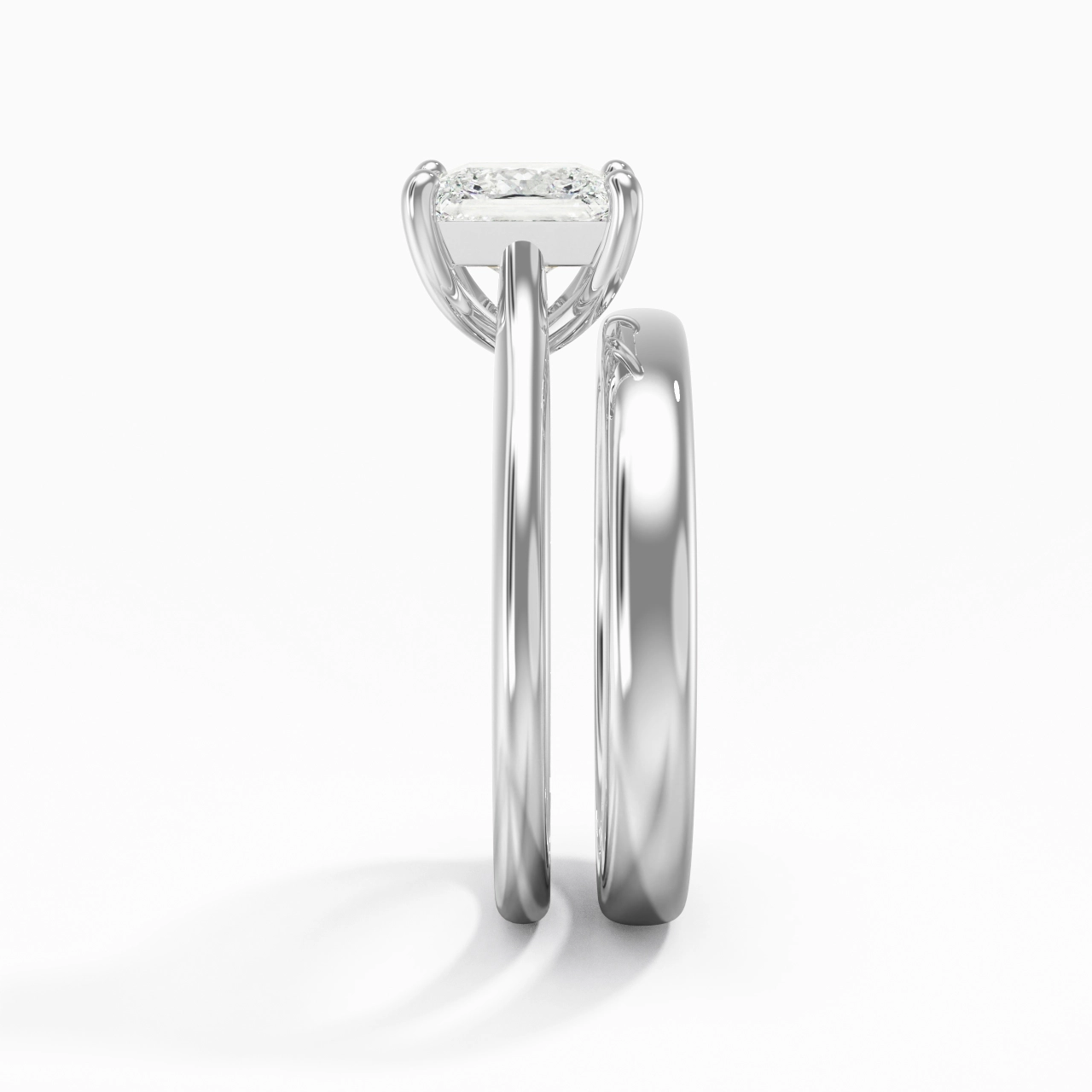 14K White Gold Cathedral East West Traditional Shank Bridal Set
