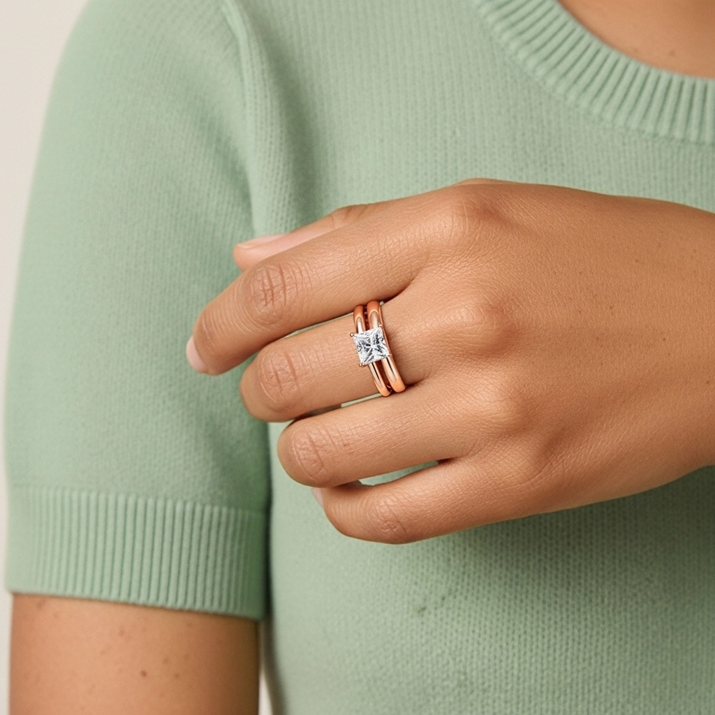 Oro rosa 14K Gótico Oriente - Occidente Pata tradicional Conjunto Nupcial