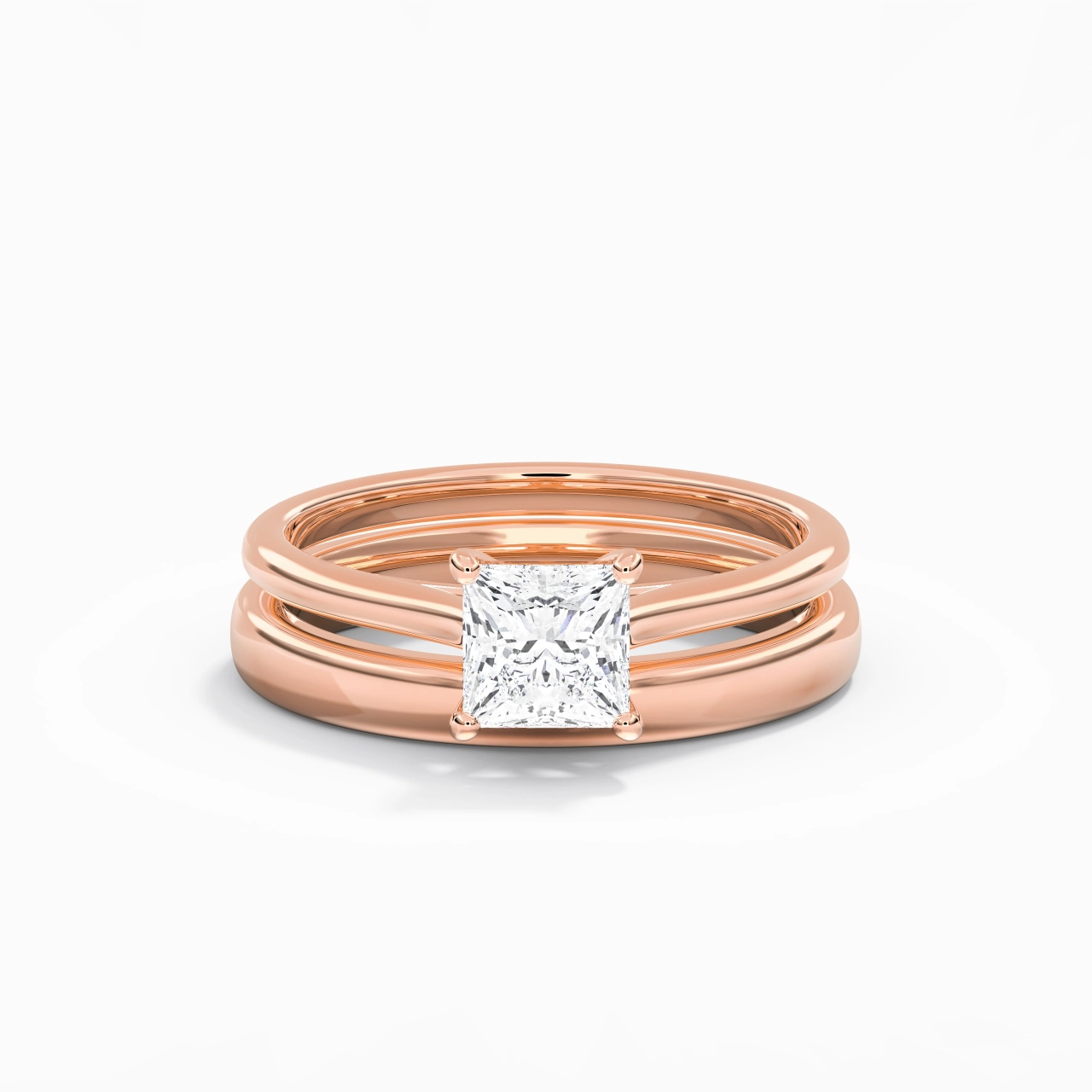 18K Rose Gold Cathedral East West Traditional Shank Bridal Set