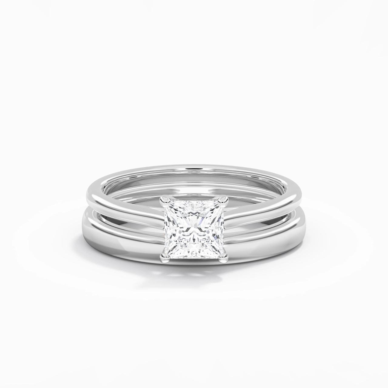 14K White Gold Cathedral East West Traditional Shank Bridal Set