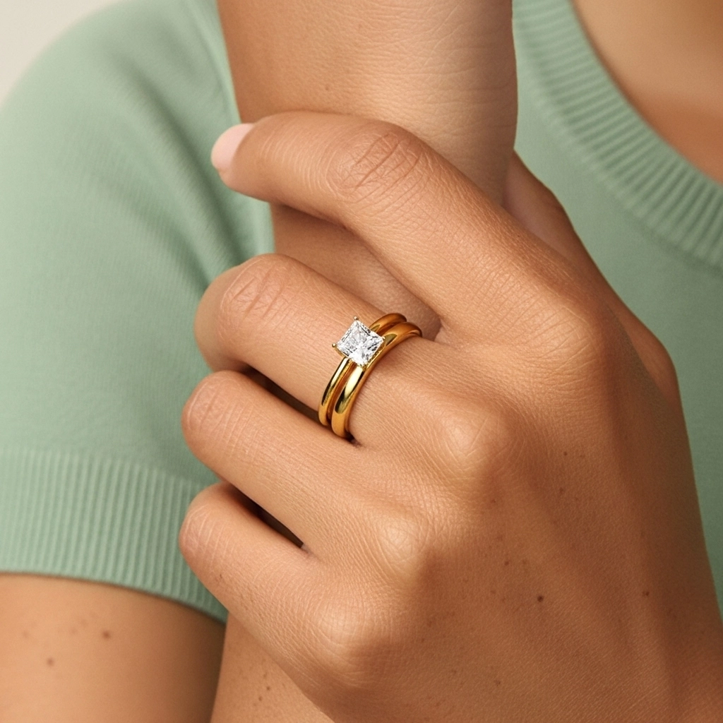 18K Gold Cathedral East West Traditional Shank Bridal Set