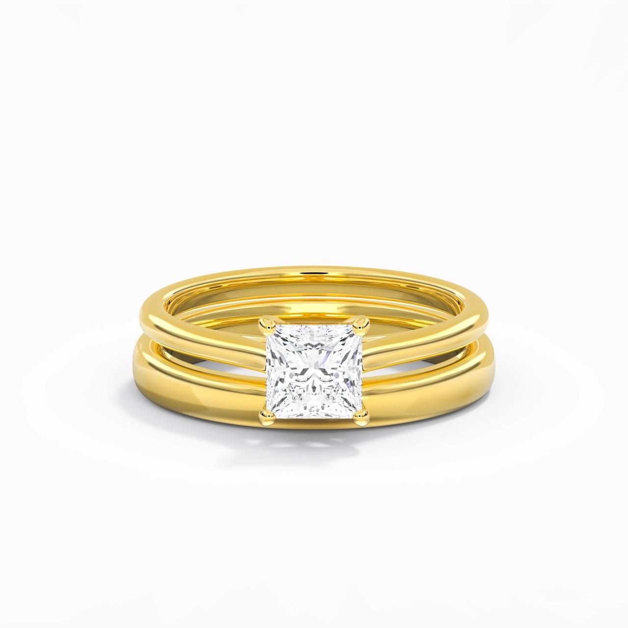 14K Gold Cathedral East West Traditional Shank Bridal Set