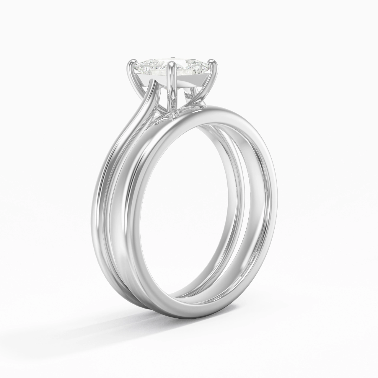 14K White Gold Cathedral East West Traditional Shank Bridal Set