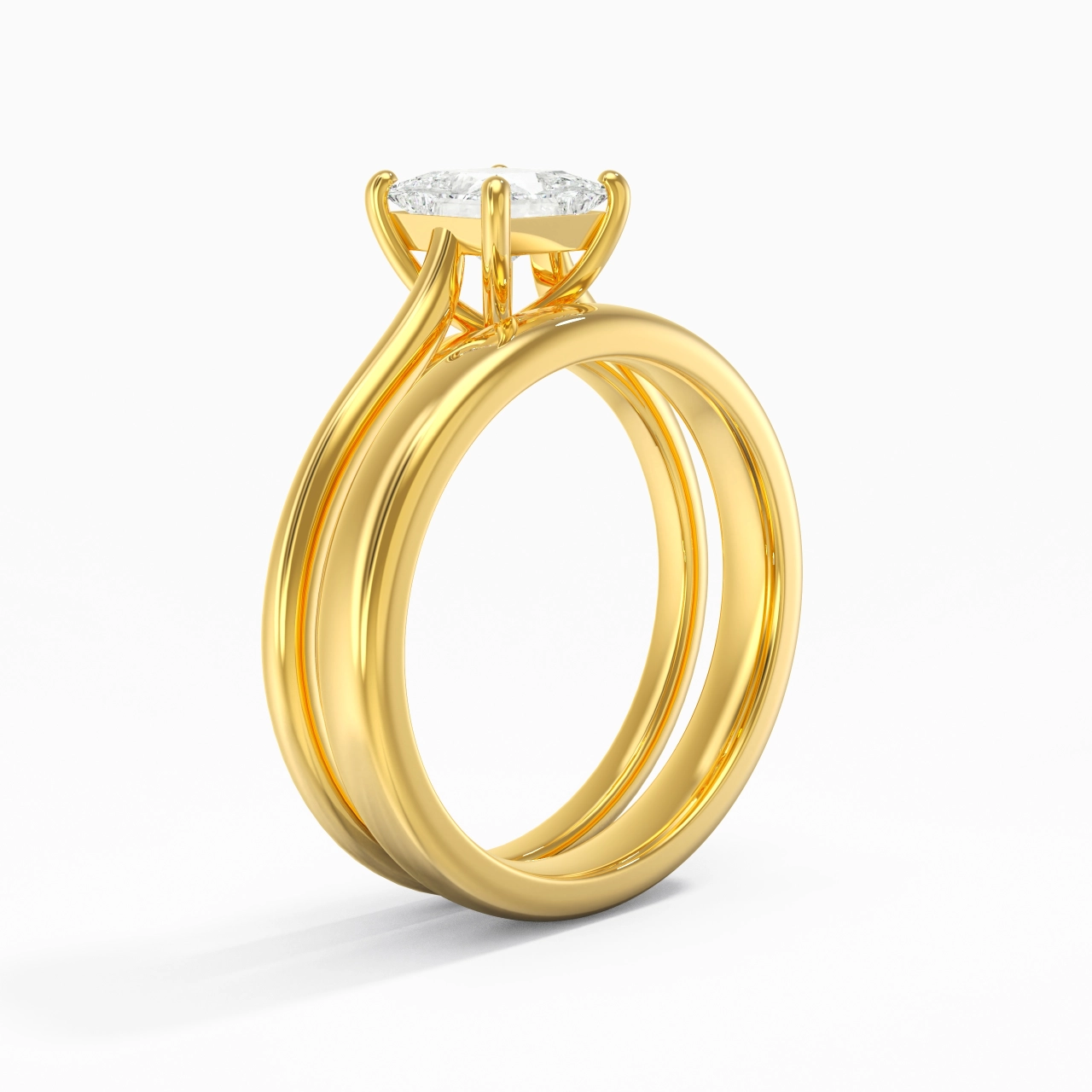 14K Gold Cathedral East West Traditional Shank Bridal Set