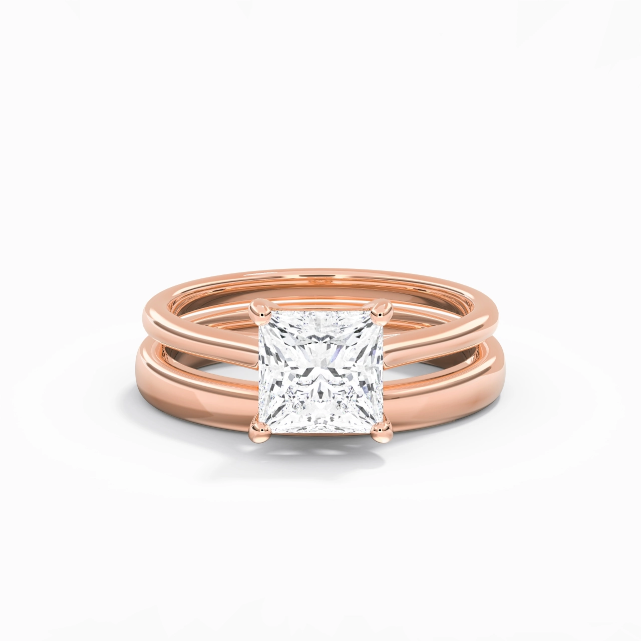 14K Rose Gold Cathedral East West Traditional Shank Bridal Set