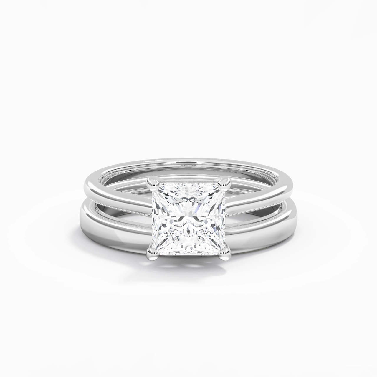 14K White Gold Cathedral East West Traditional Shank Bridal Set