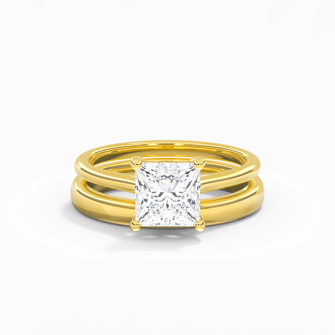 18K Gold Cathedral East West Traditional Shank Bridal Set