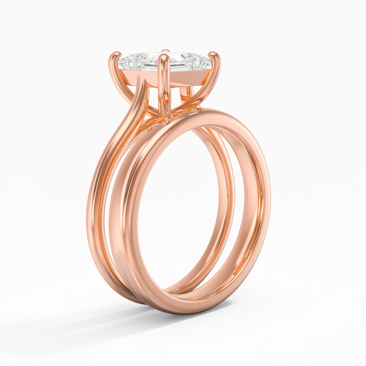 14K Rose Gold Cathedral East West Traditional Shank Bridal Set