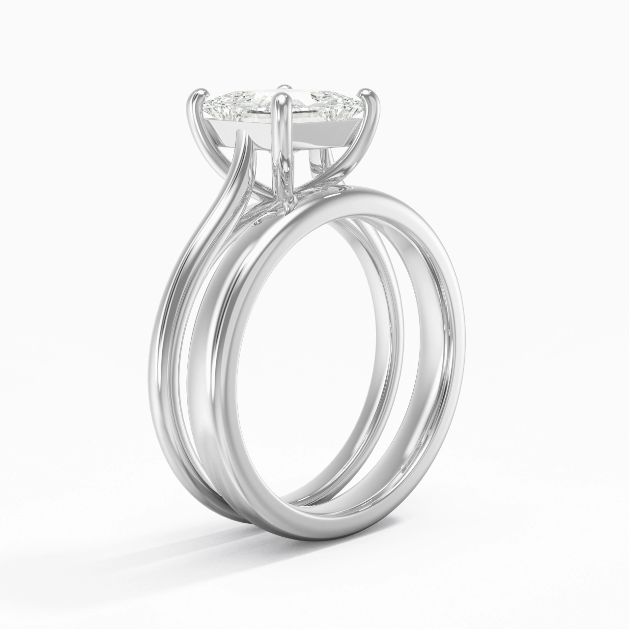 14K White Gold Cathedral East West Traditional Shank Bridal Set