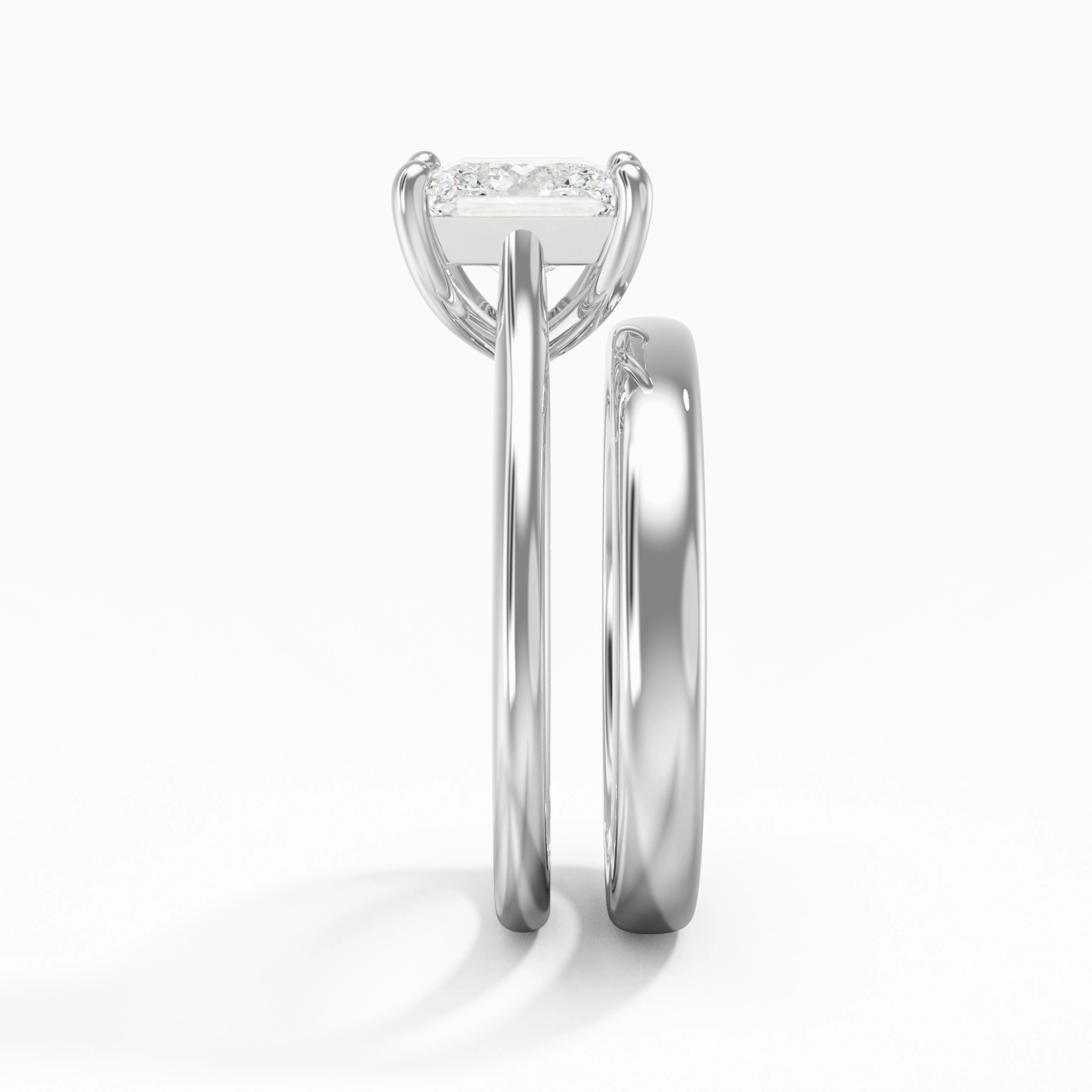 14K White Gold Cathedral East West Traditional Shank Bridal Set