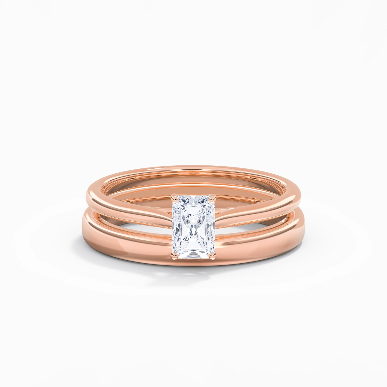 14K Rose Gold Cathedral East West Traditional Shank Bridal Set