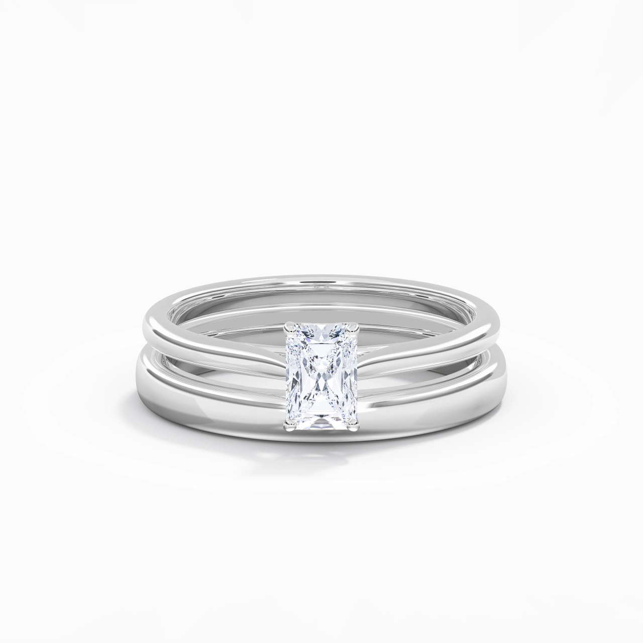 14K White Gold Cathedral East West Traditional Shank Bridal Set