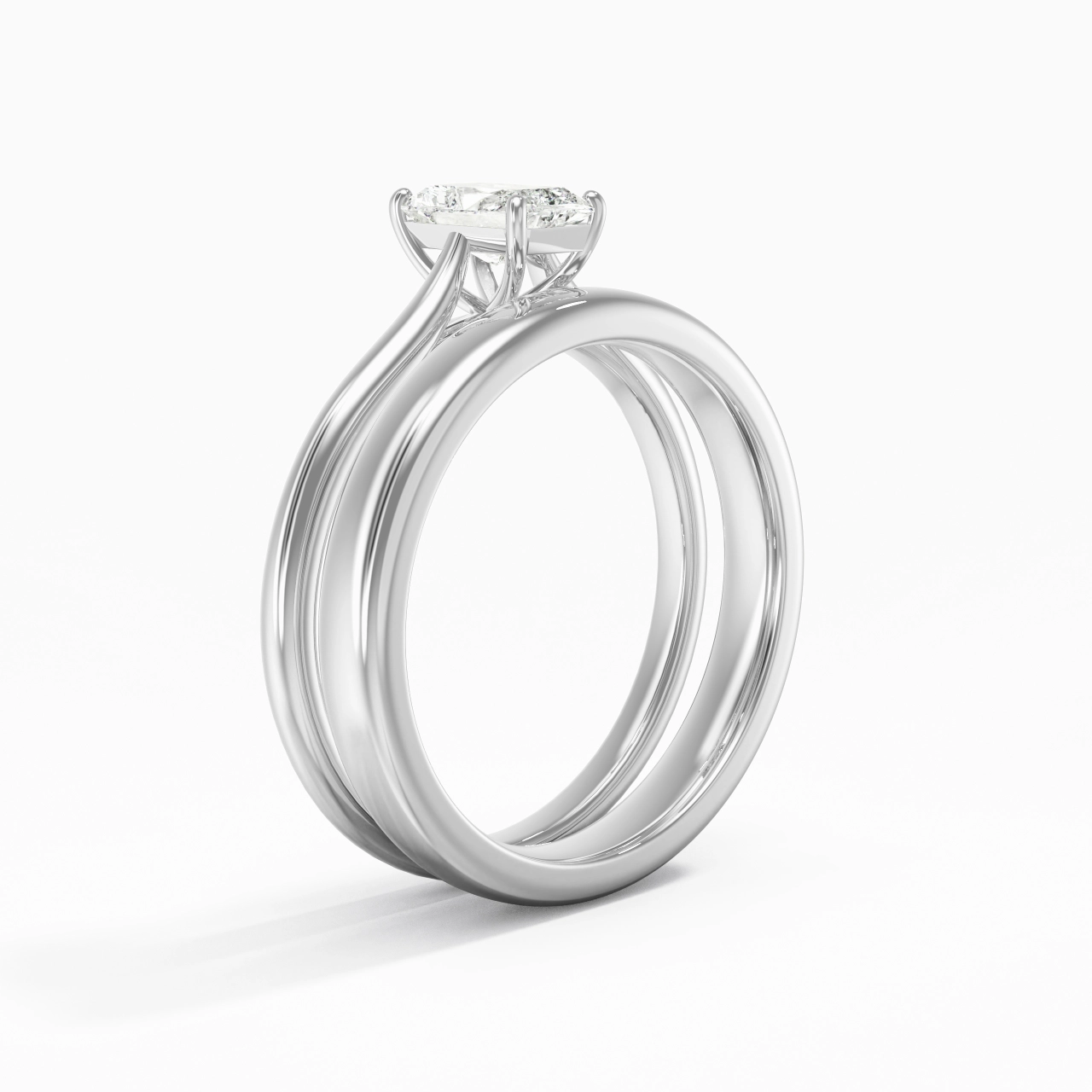14K White Gold Cathedral East West Traditional Shank Bridal Set