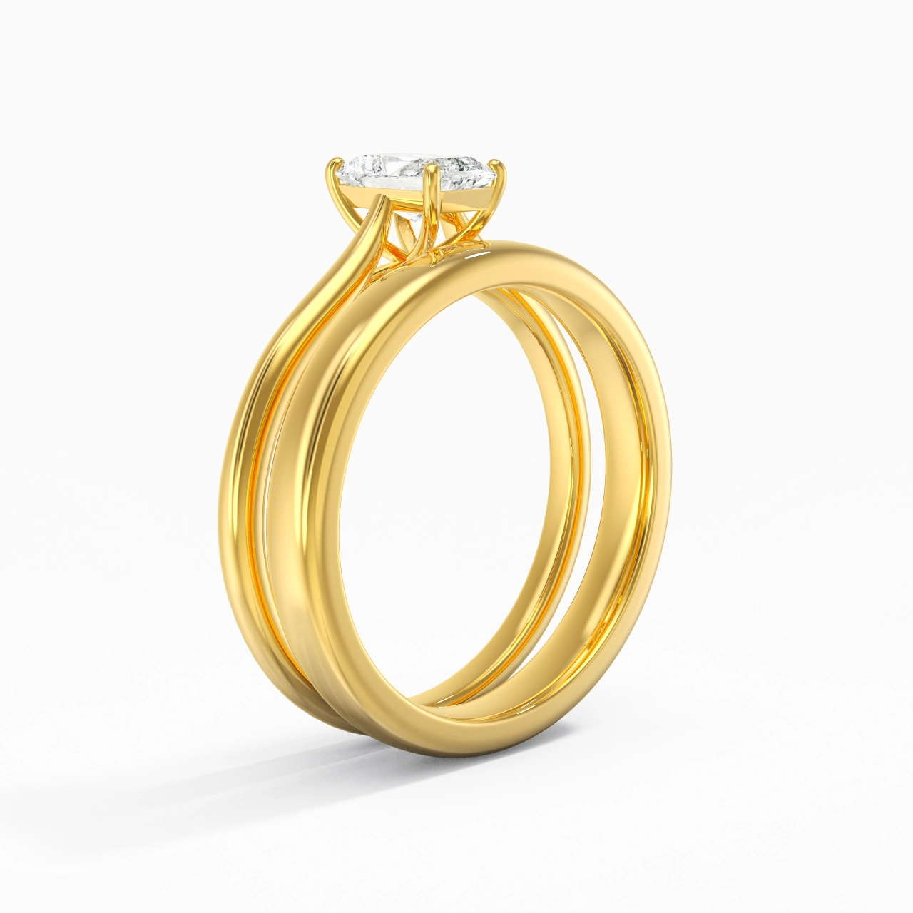 14K Gold Cathedral East West Traditional Shank Bridal Set