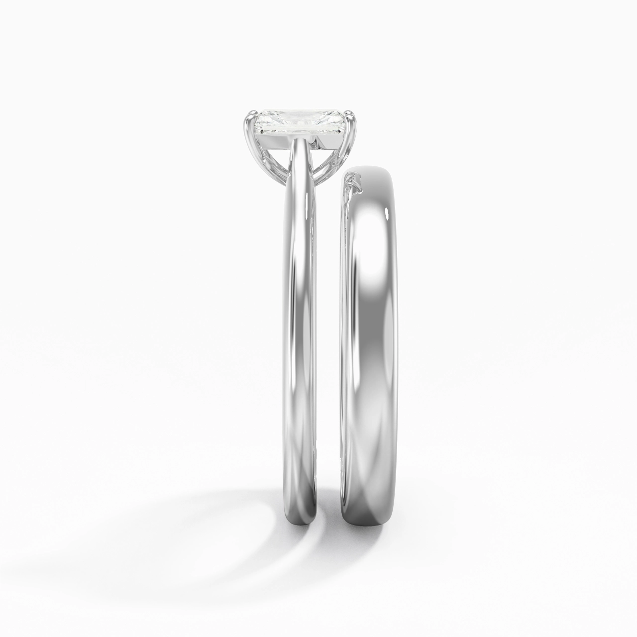 14K White Gold Cathedral East West Traditional Shank Bridal Set