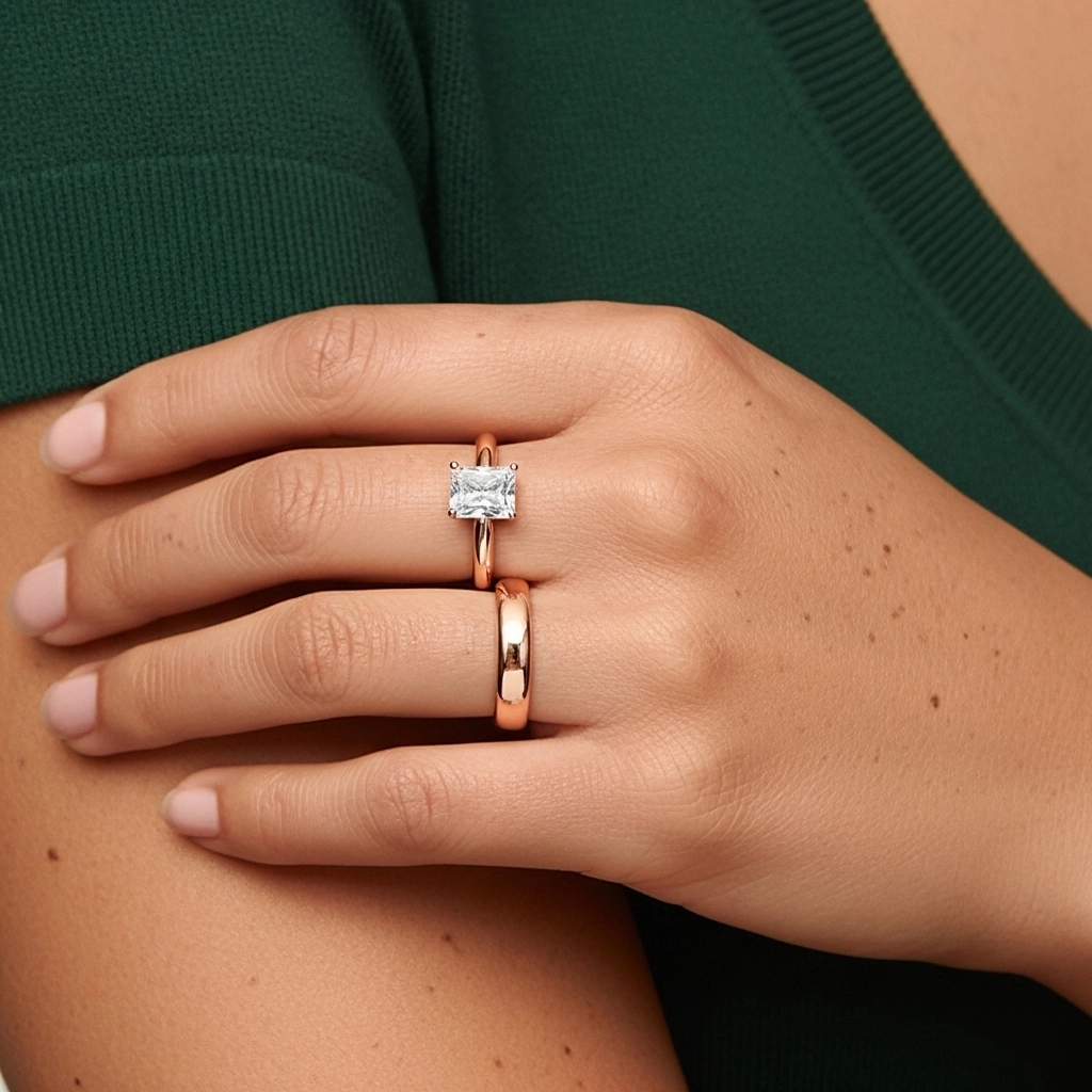 14K Rose Gold Cathedral East West Traditional Shank Bridal Set