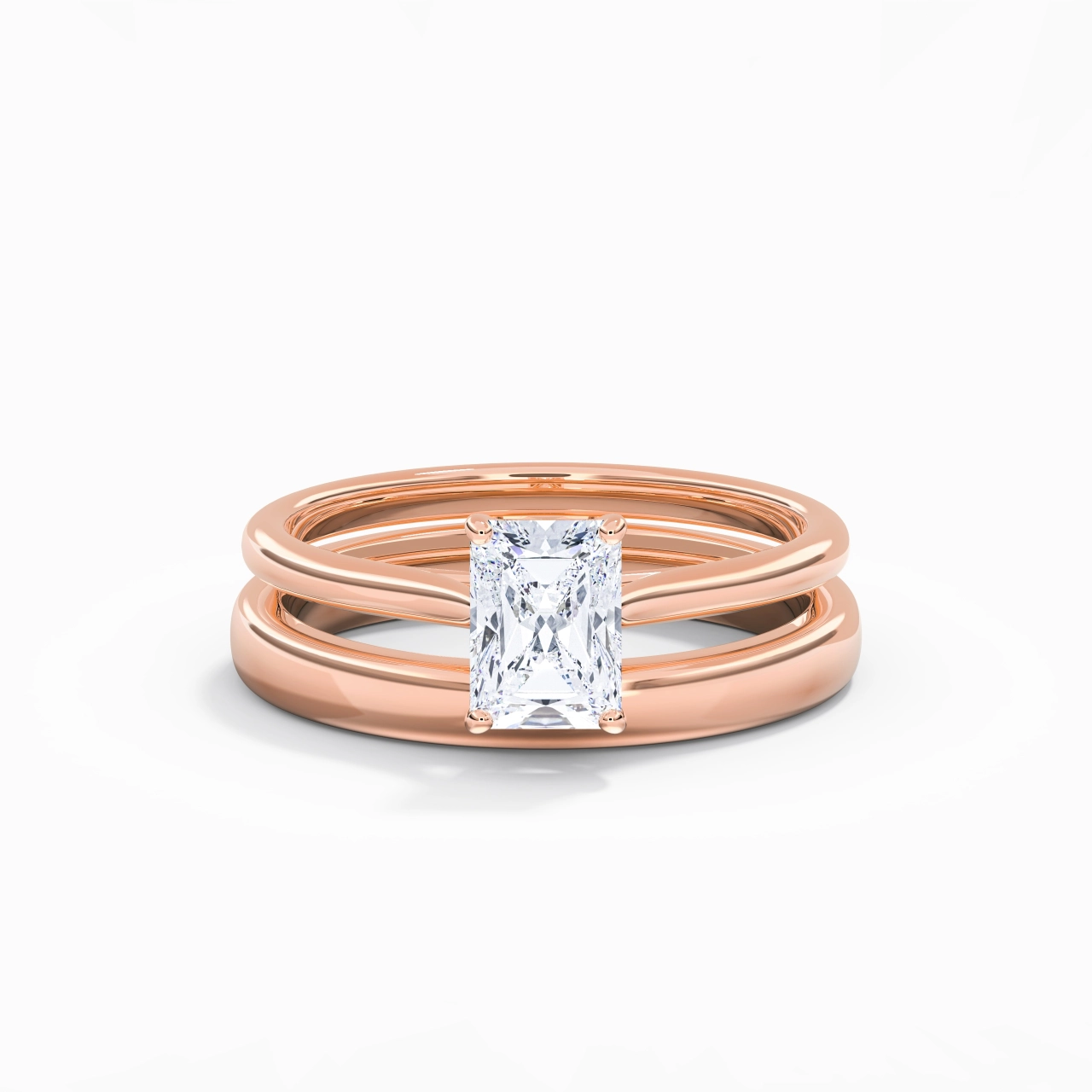 14K Rose Gold Cathedral East West Traditional Shank Bridal Set