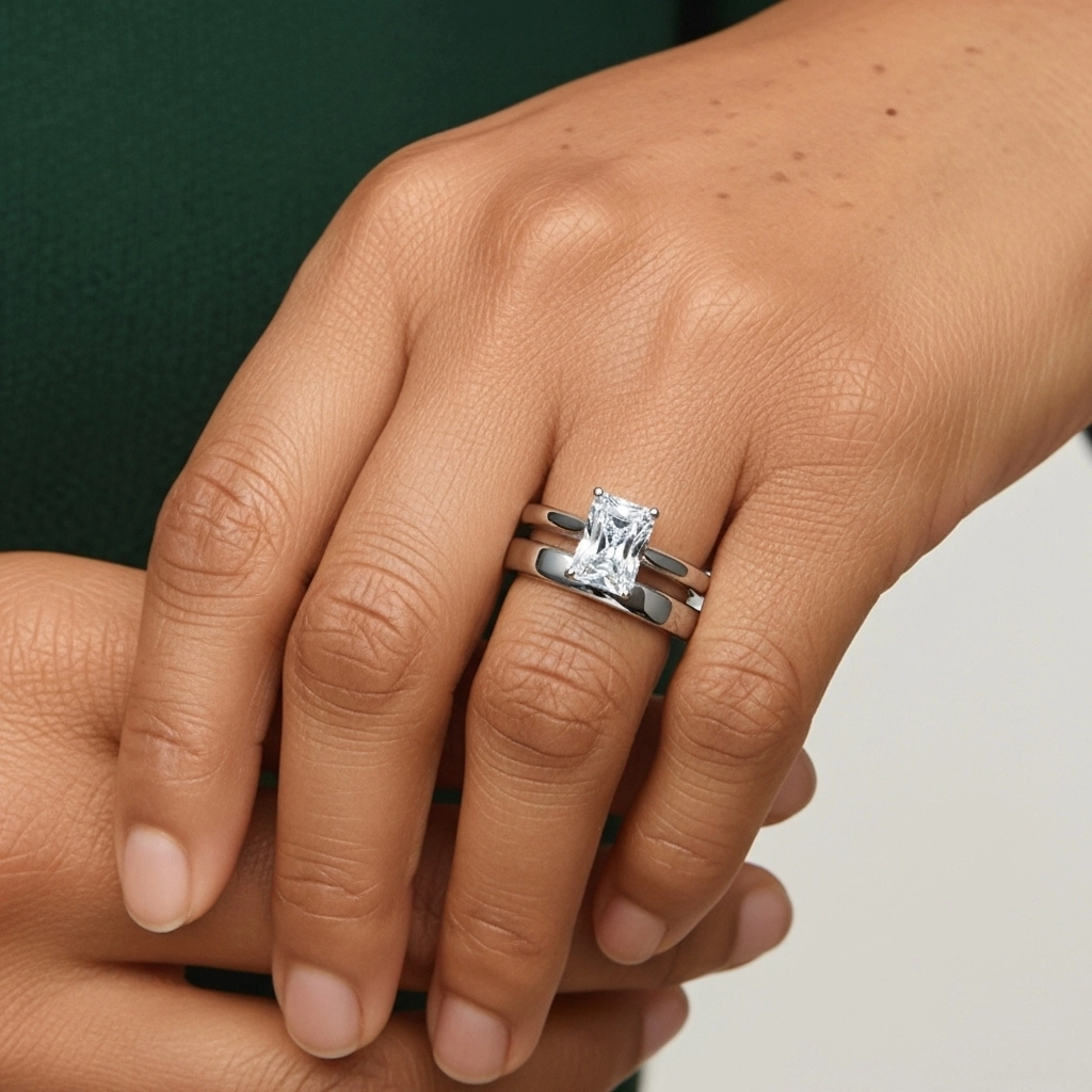 18K White Gold Cathedral East West Traditional Shank Bridal Set