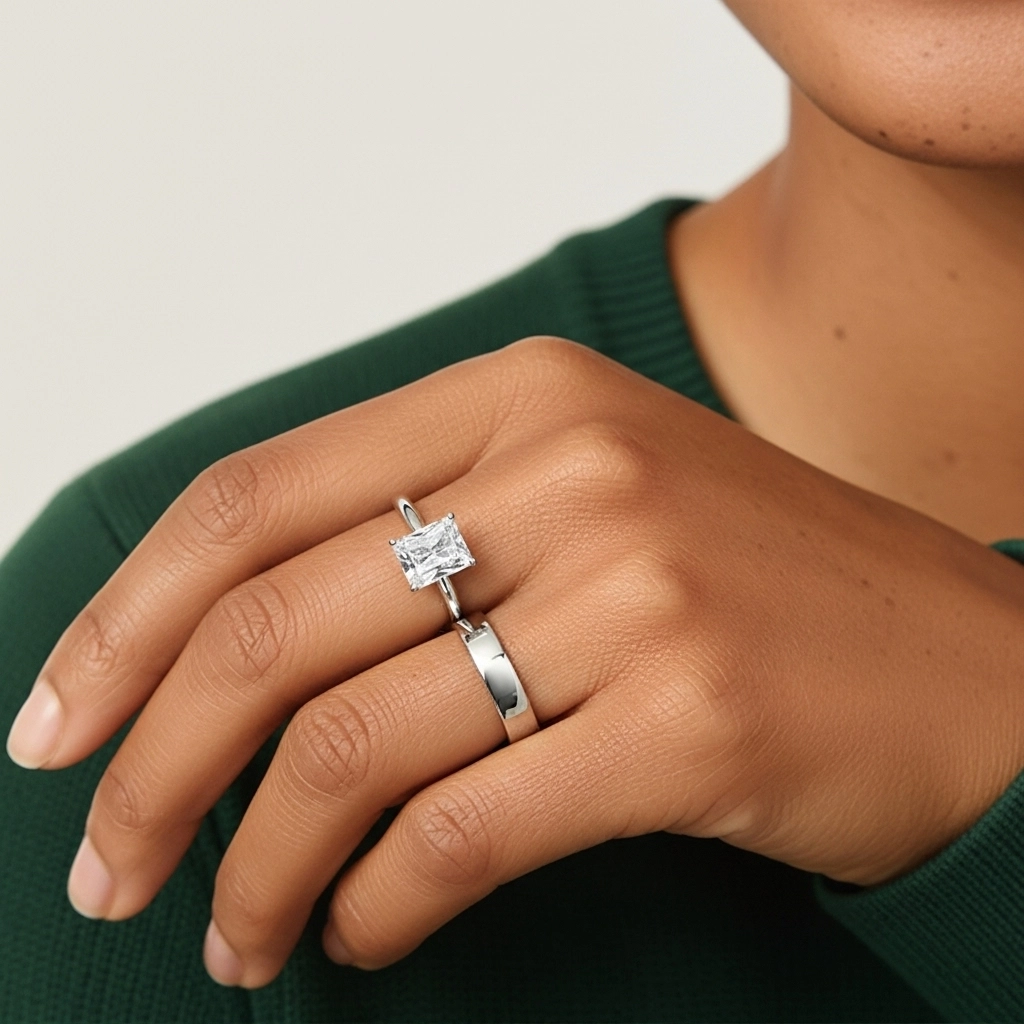 18K White Gold Cathedral East West Traditional Shank Bridal Set