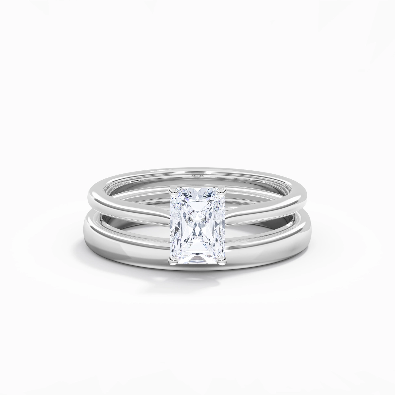 14K White Gold Cathedral East West Traditional Shank Bridal Set