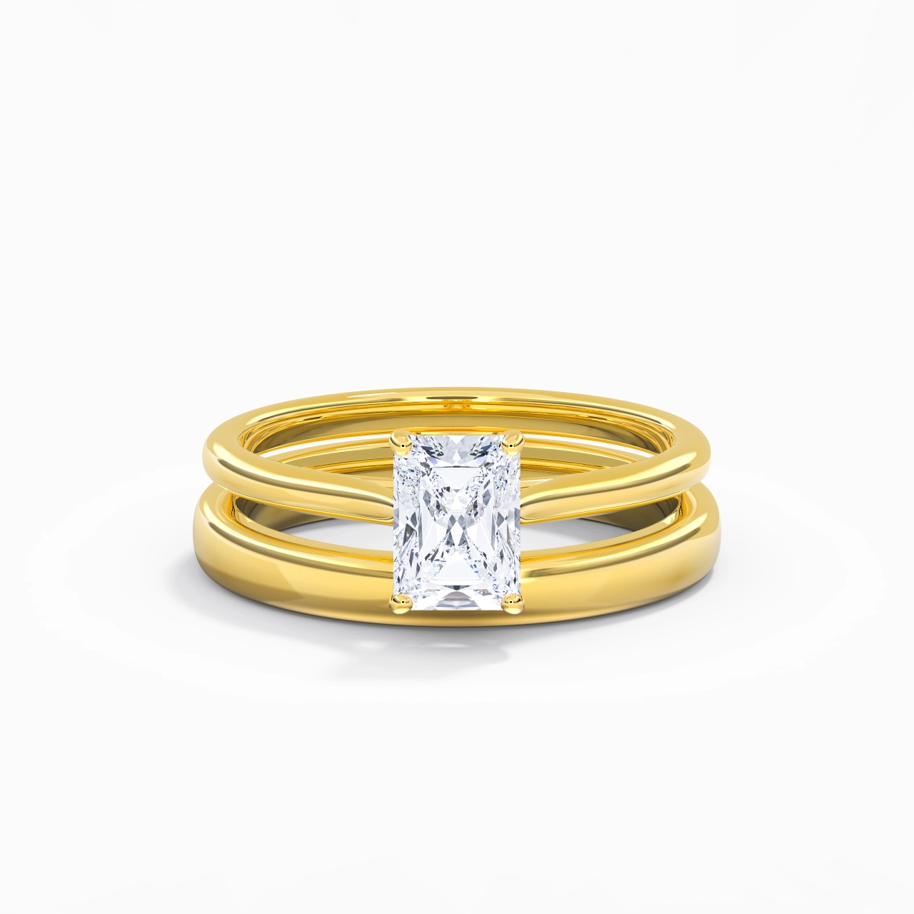 18K Gold Cathedral East West Traditional Shank Bridal Set