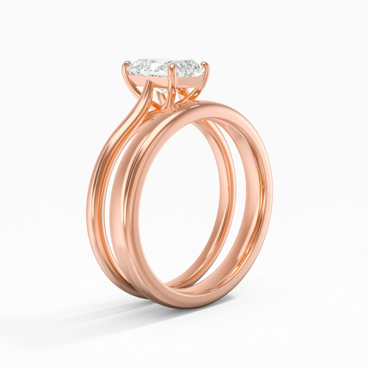 14K Rose Gold Cathedral East West Traditional Shank Bridal Set