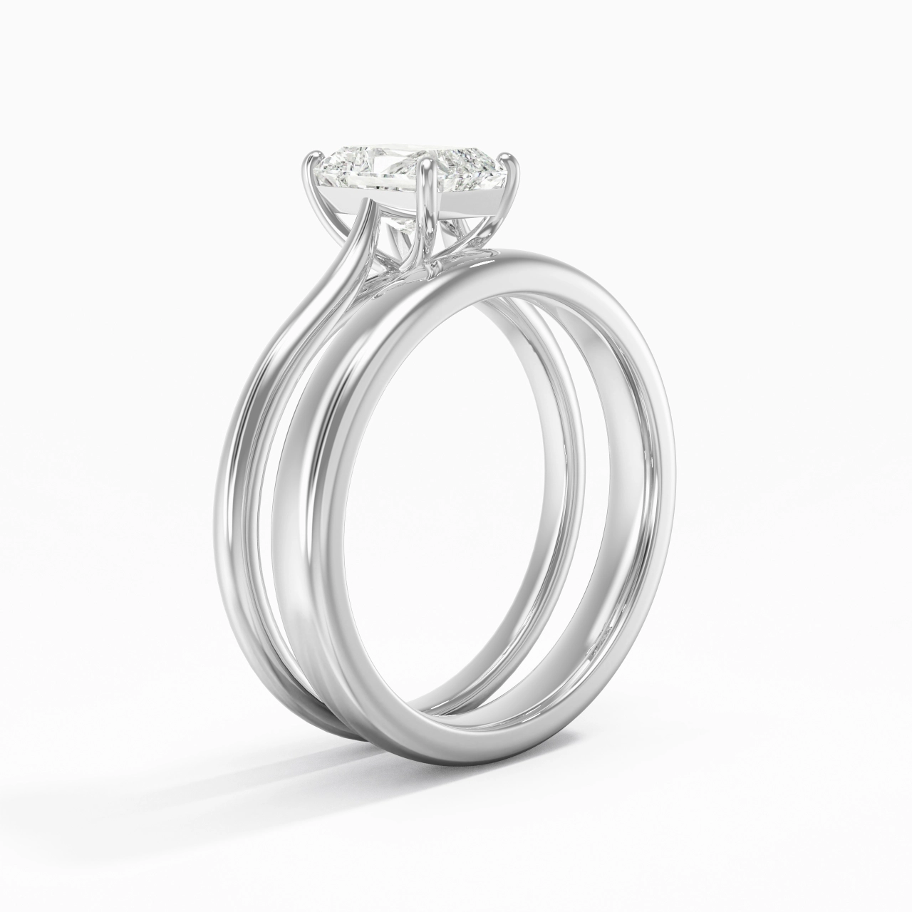14K White Gold Cathedral East West Traditional Shank Bridal Set