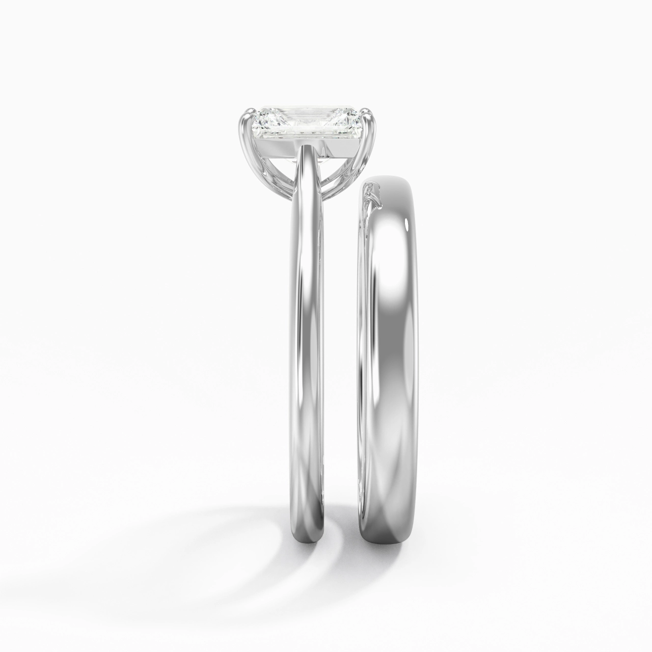 14K White Gold Cathedral East West Traditional Shank Bridal Set