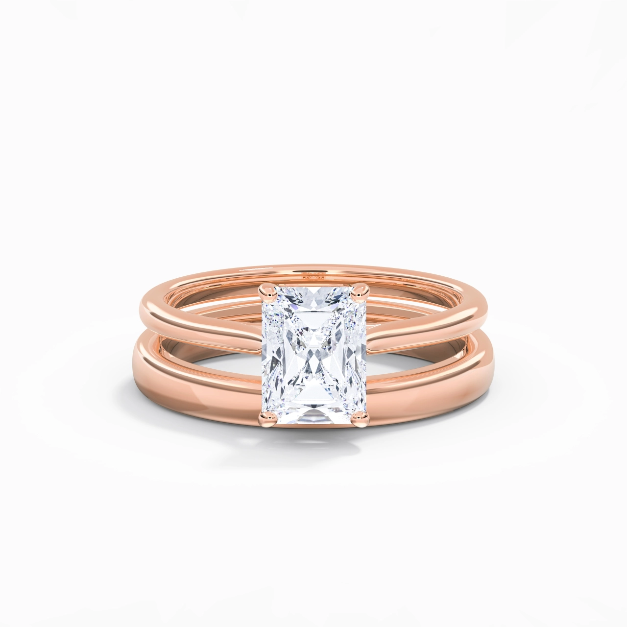 14K Rose Gold Cathedral East West Traditional Shank Bridal Set