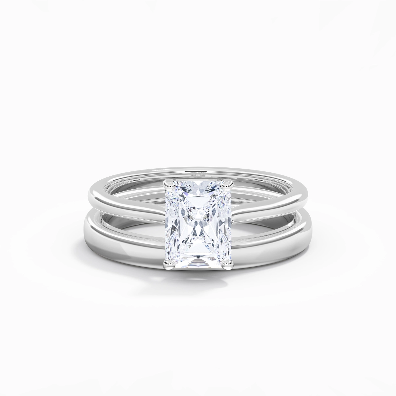 14K White Gold Cathedral East West Traditional Shank Bridal Set