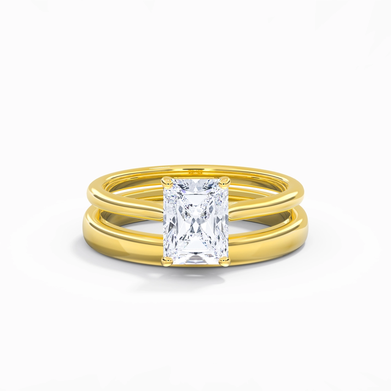 14K Gold Cathedral East West Traditional Shank Bridal Set
