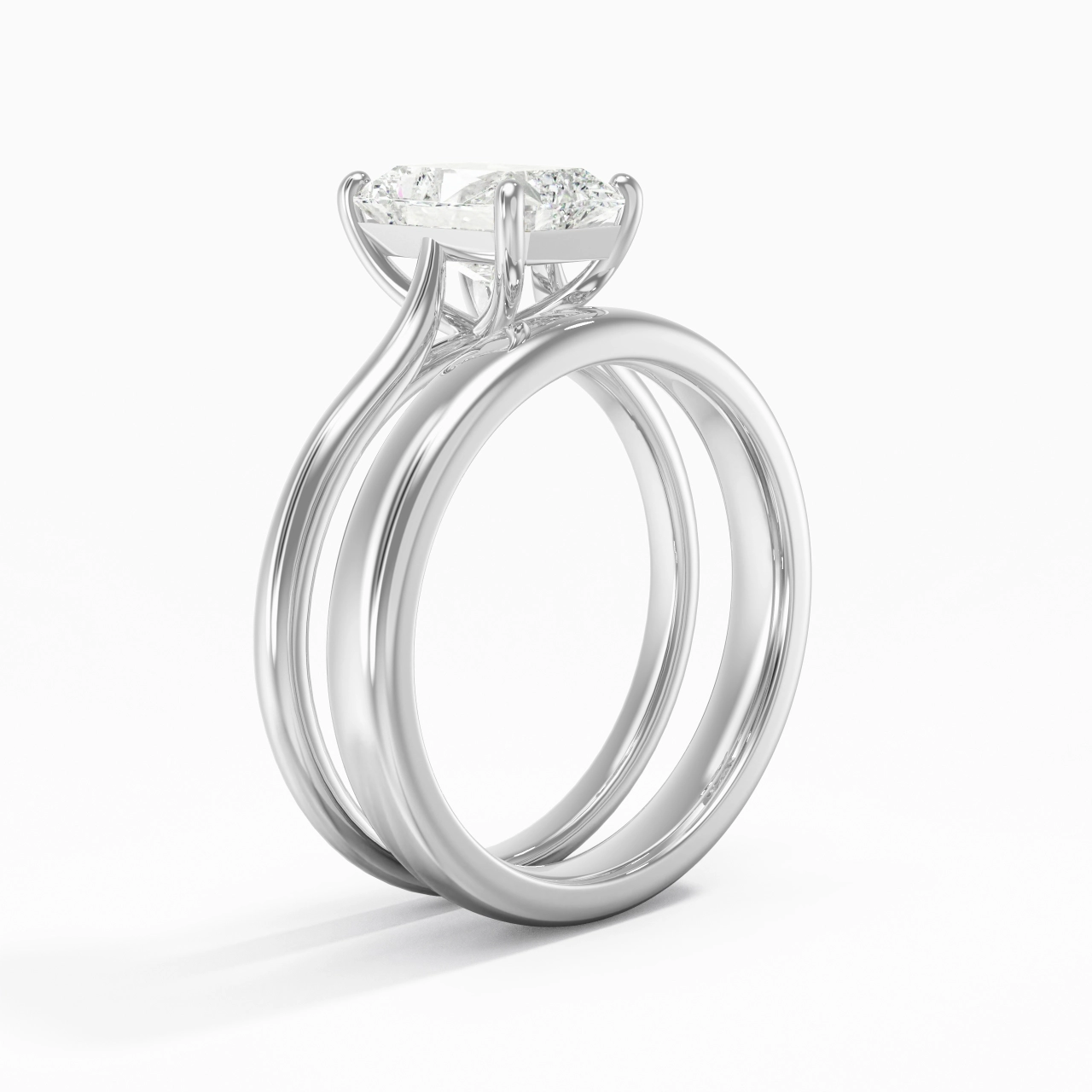 14K White Gold Cathedral East West Traditional Shank Bridal Set