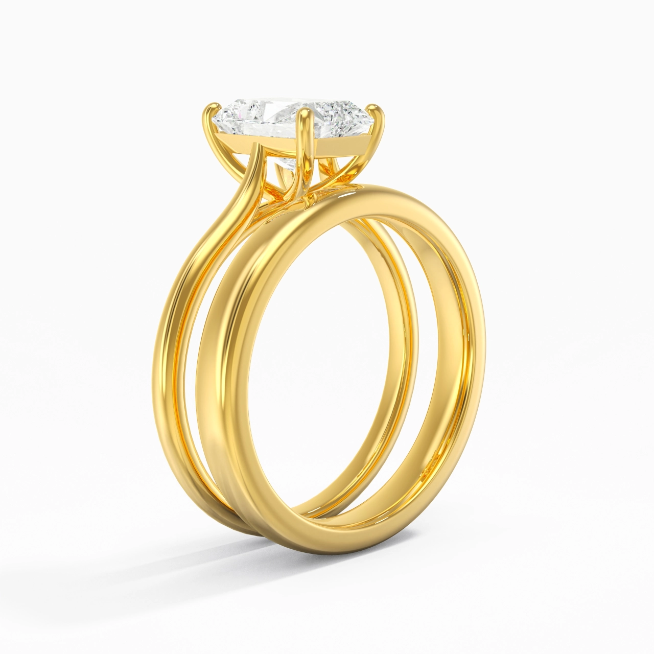 14K Gold Cathedral East West Traditional Shank Bridal Set