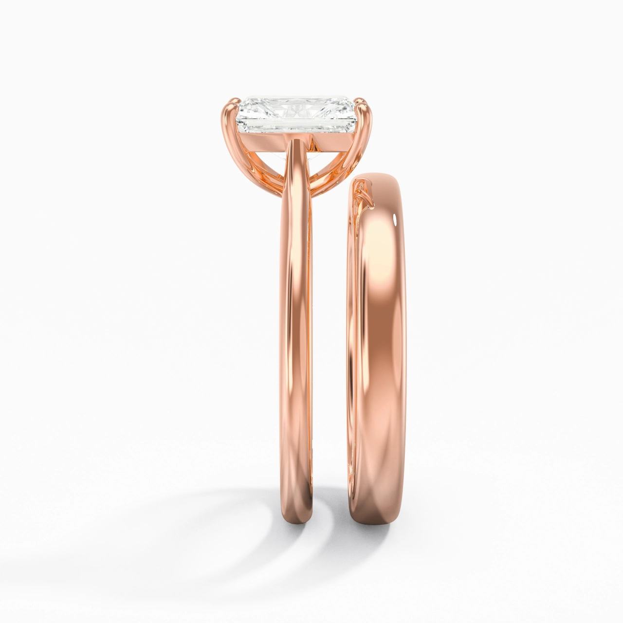 14K Rose Gold Cathedral East West Traditional Shank Bridal Set