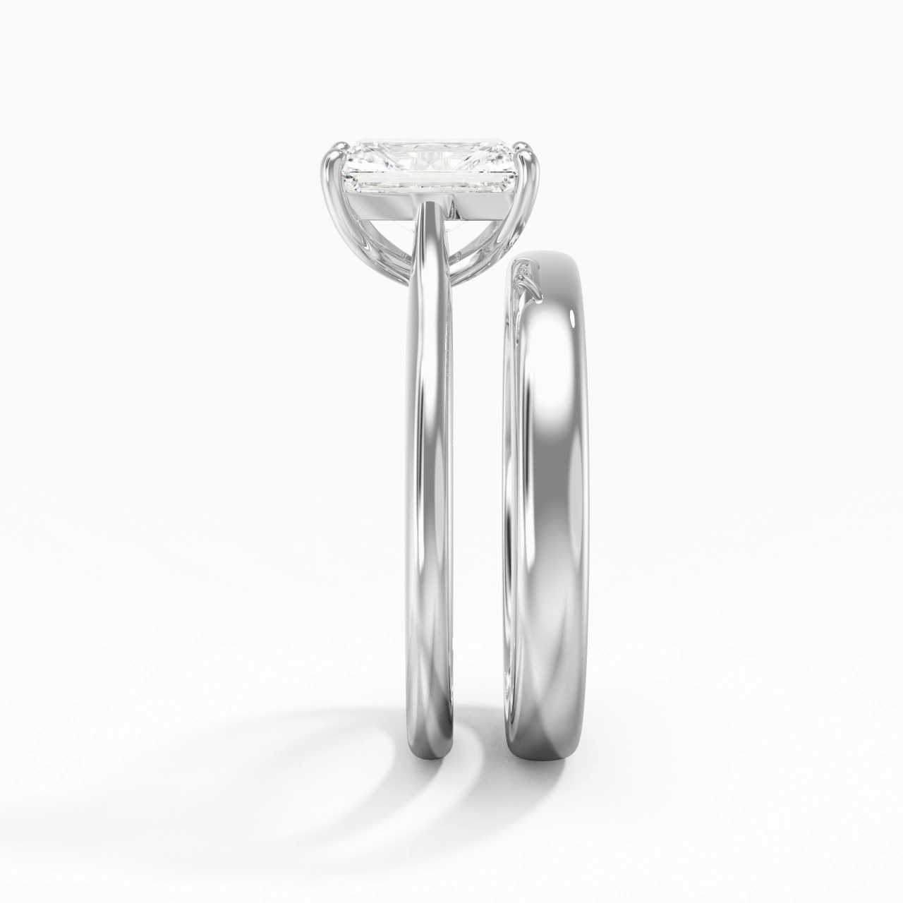 14K White Gold Cathedral East West Traditional Shank Bridal Set