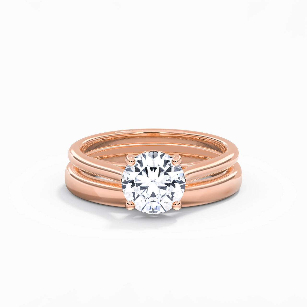 14K Rose Gold Cathedral East West Traditional Shank Bridal Set