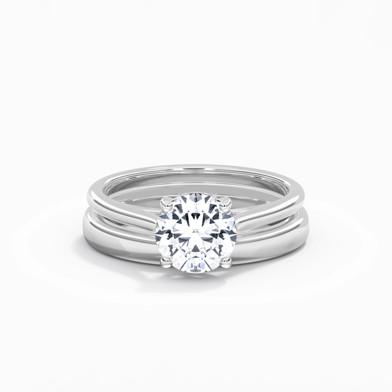 14K White Gold Cathedral East West Traditional Shank Bridal Set