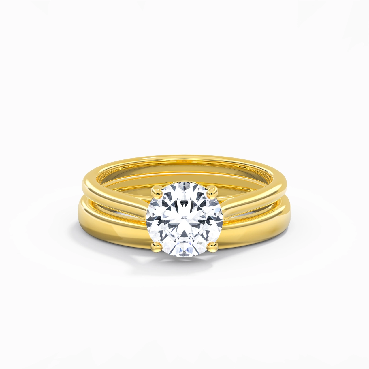 18K Gold Cathedral East West Traditional Shank Bridal Set