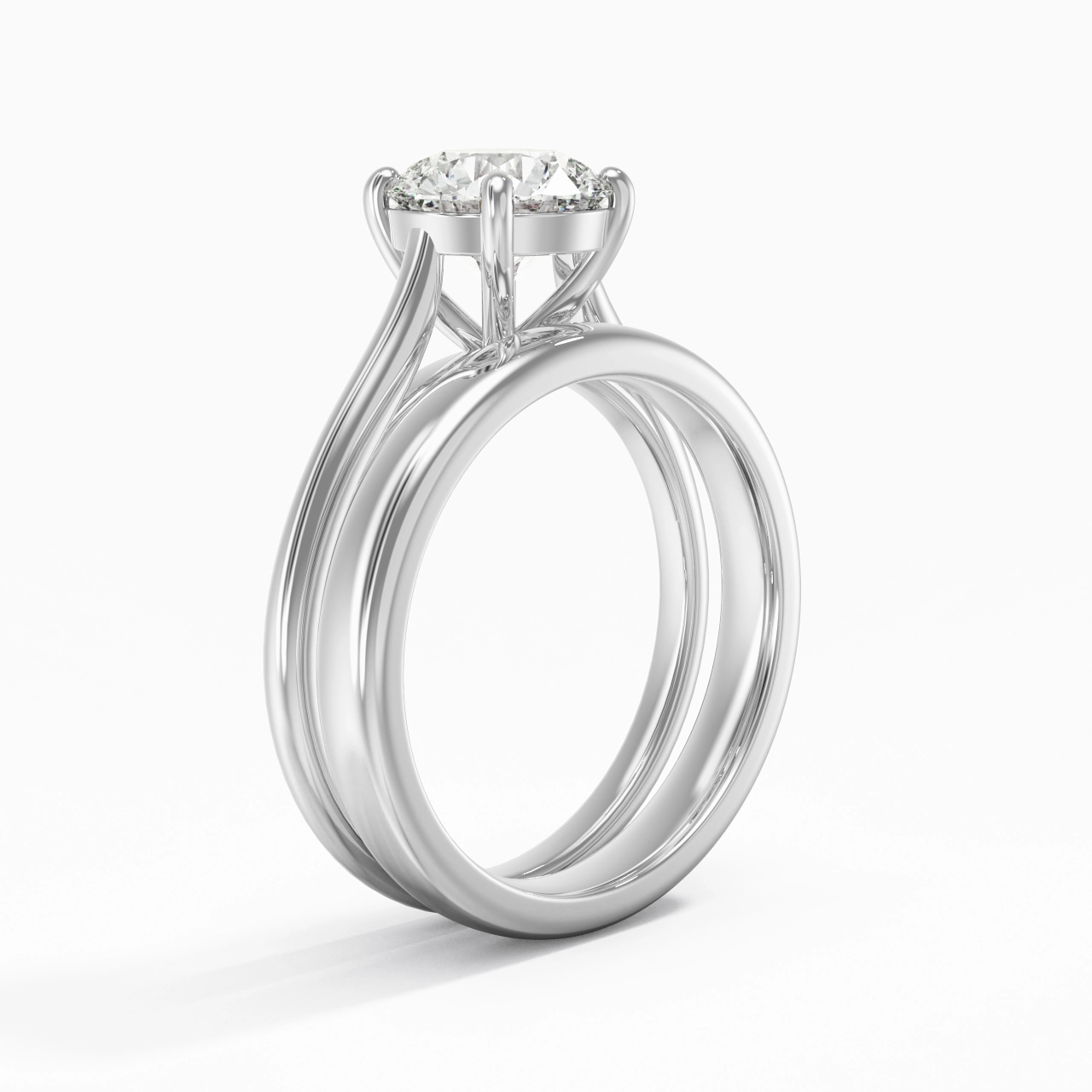 14K White Gold Cathedral East West Traditional Shank Bridal Set