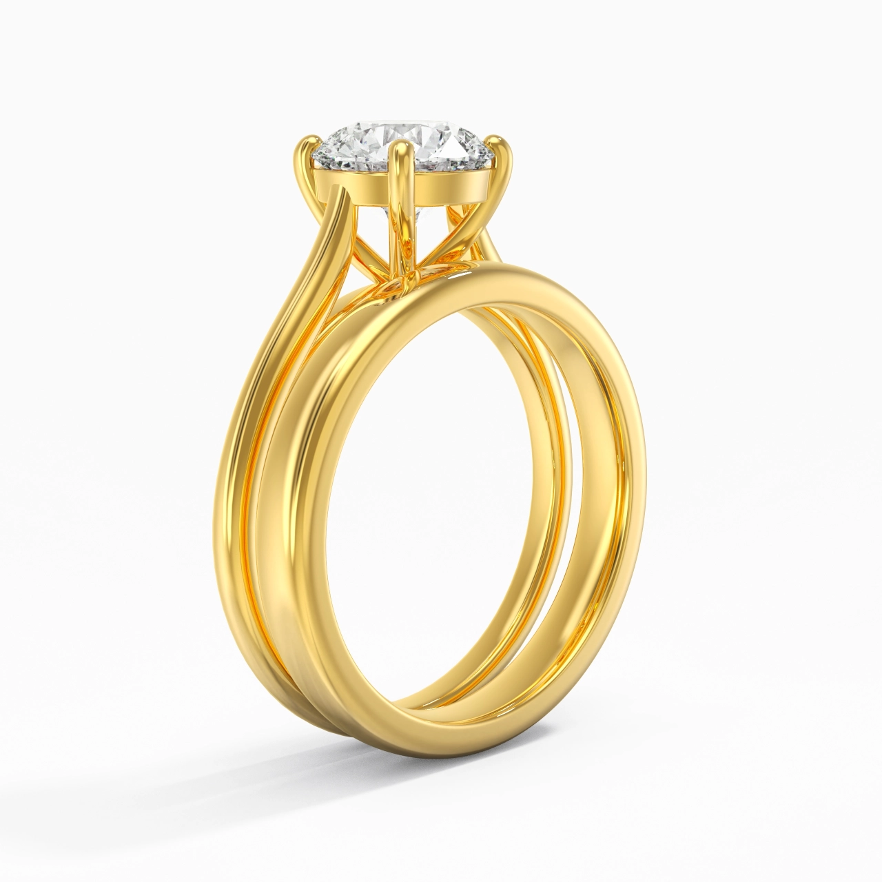 18K Gold Cathedral East West Traditional Shank Bridal Set