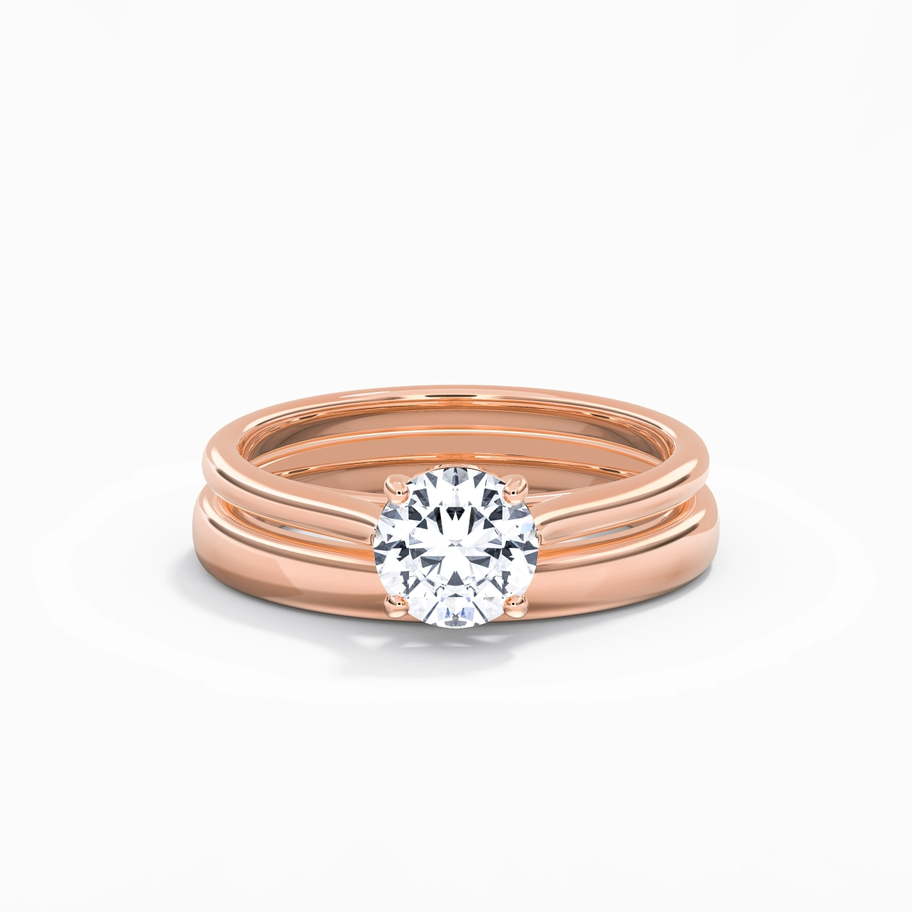 14K Rose Gold Cathedral East West Traditional Shank Bridal Set