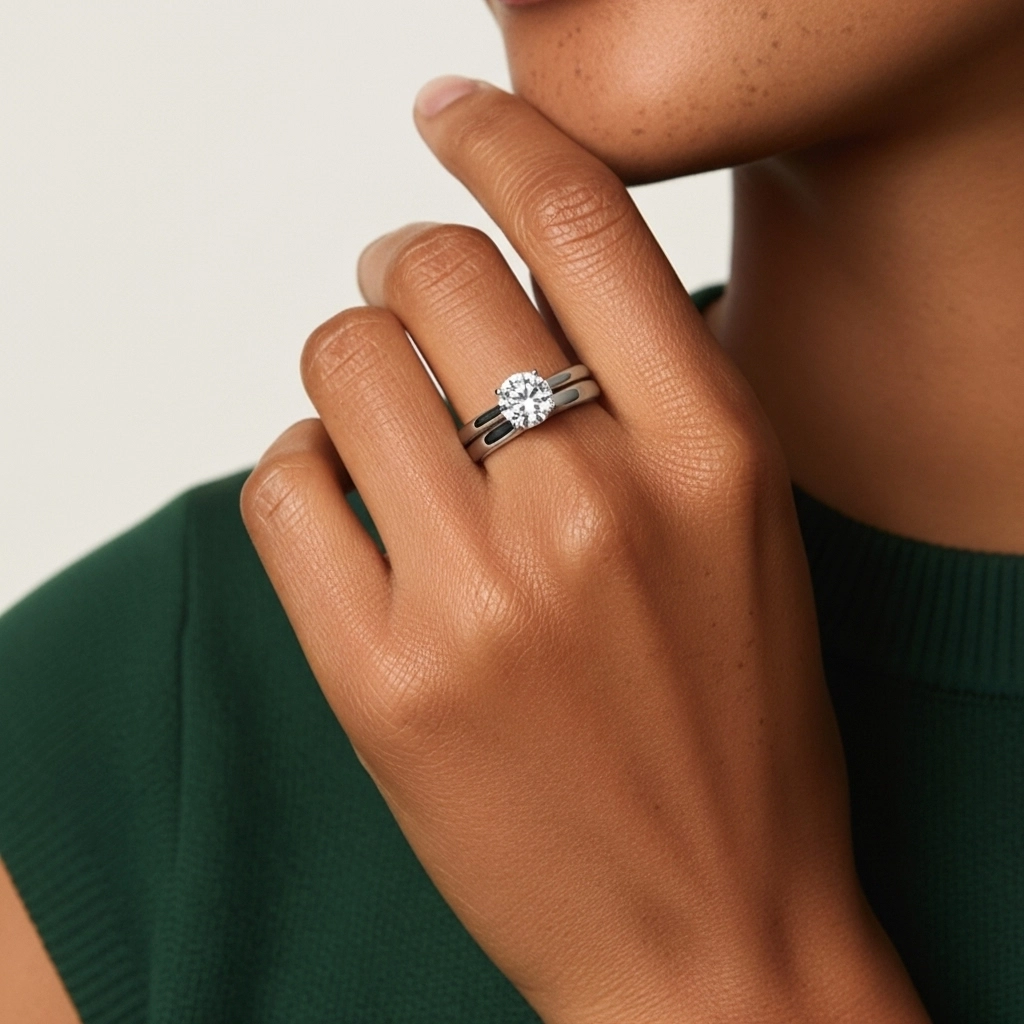 14K White Gold Cathedral East West Traditional Shank Bridal Set