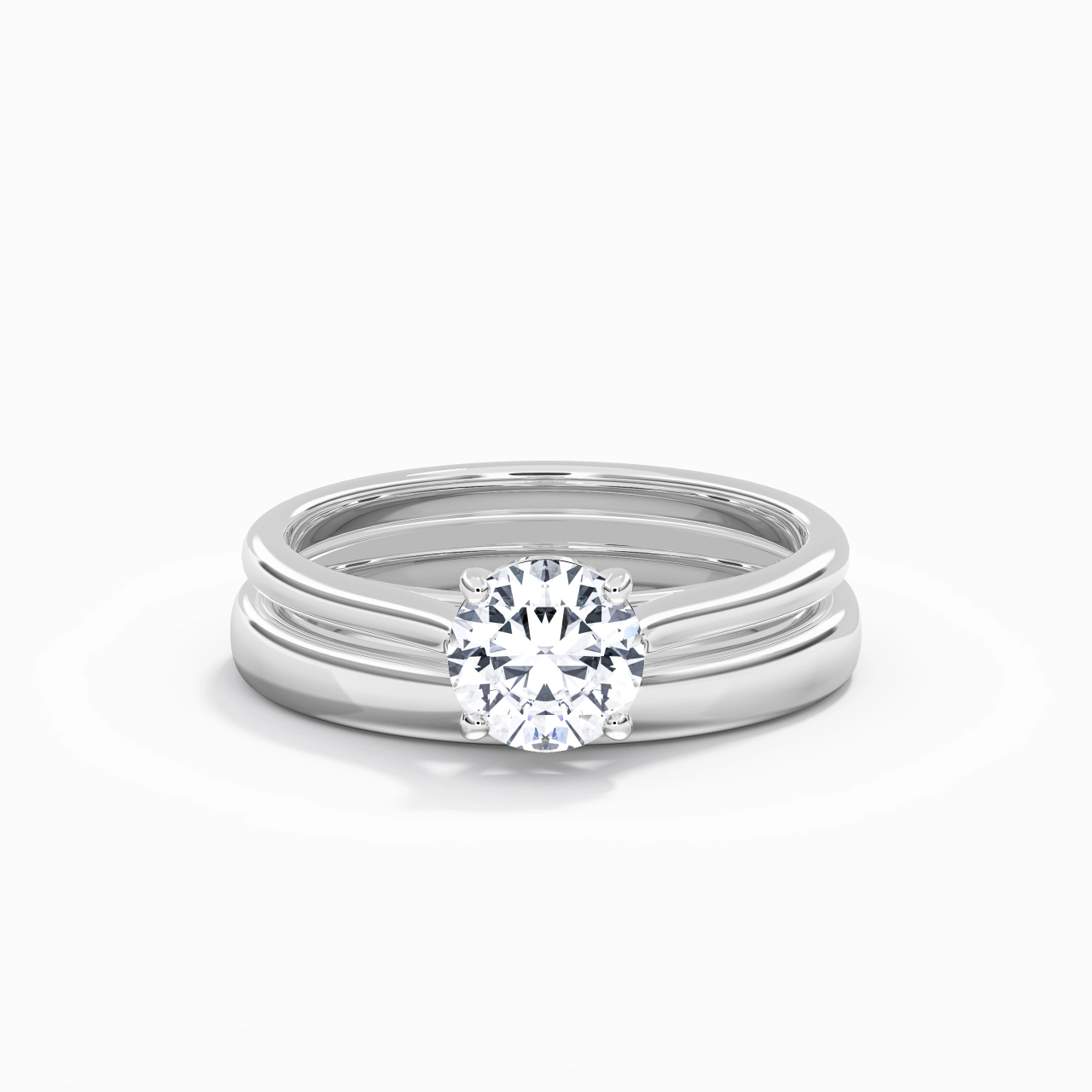 14K White Gold Cathedral East West Traditional Shank Bridal Set
