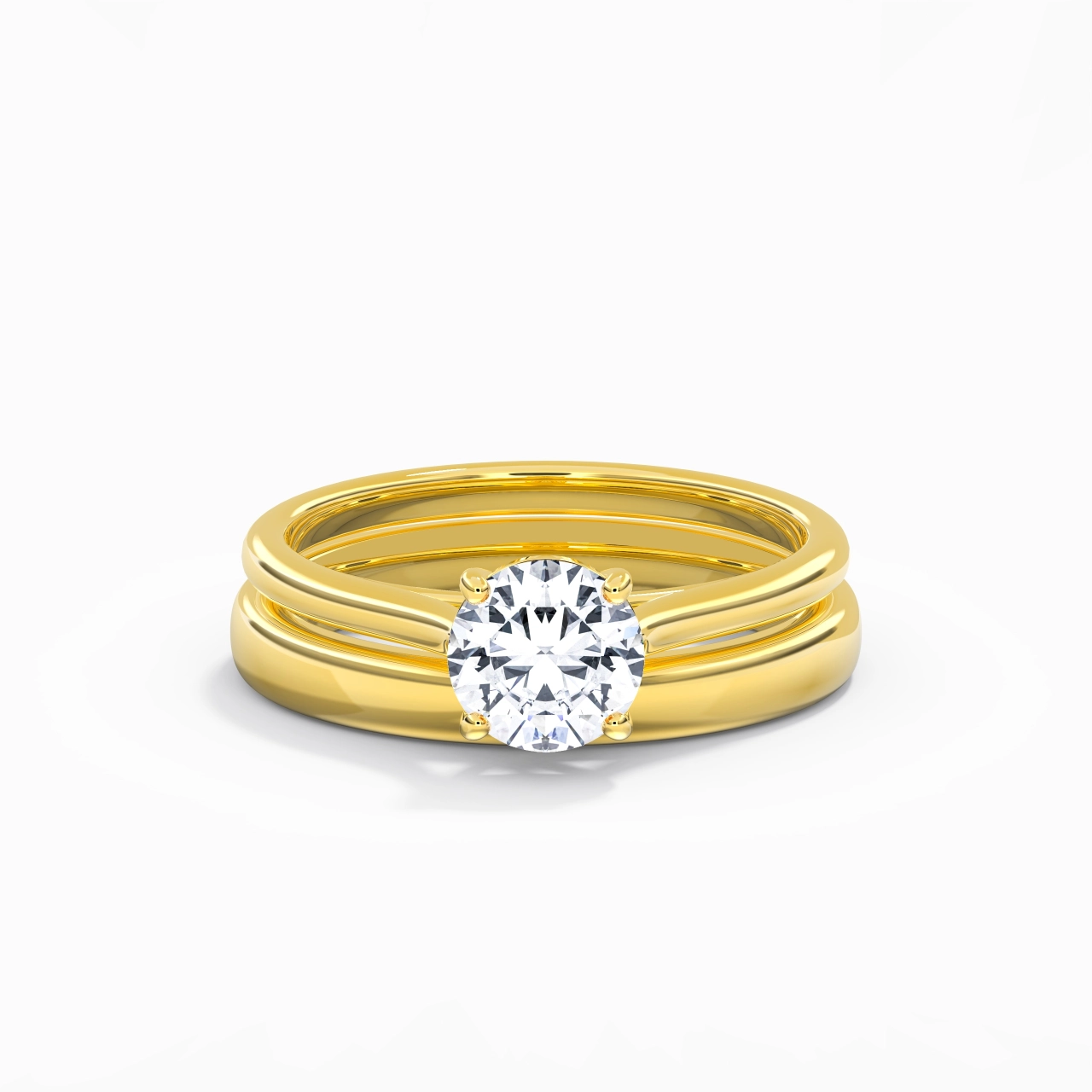 14K Gold Cathedral East West Traditional Shank Bridal Set