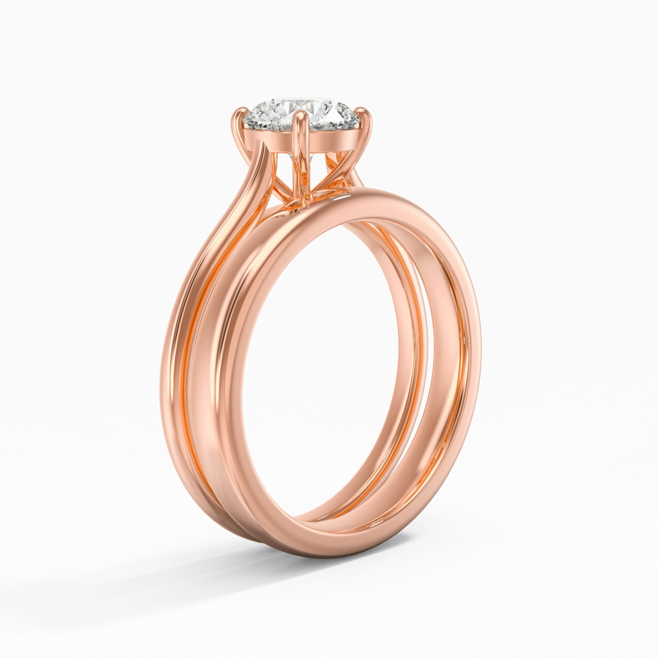 14K Rose Gold Cathedral East West Traditional Shank Bridal Set