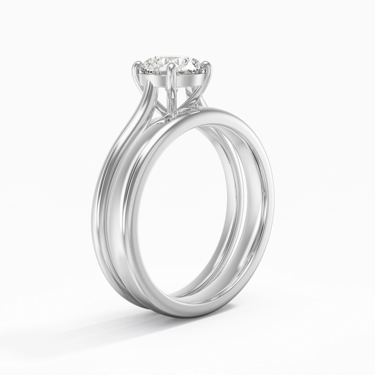 14K White Gold Cathedral East West Traditional Shank Bridal Set