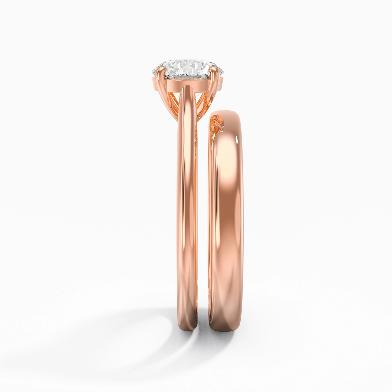 14K Rose Gold Cathedral East West Traditional Shank Bridal Set