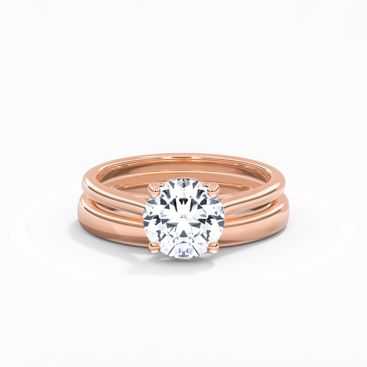18K Rose Gold Cathedral East West Traditional Shank Bridal Set