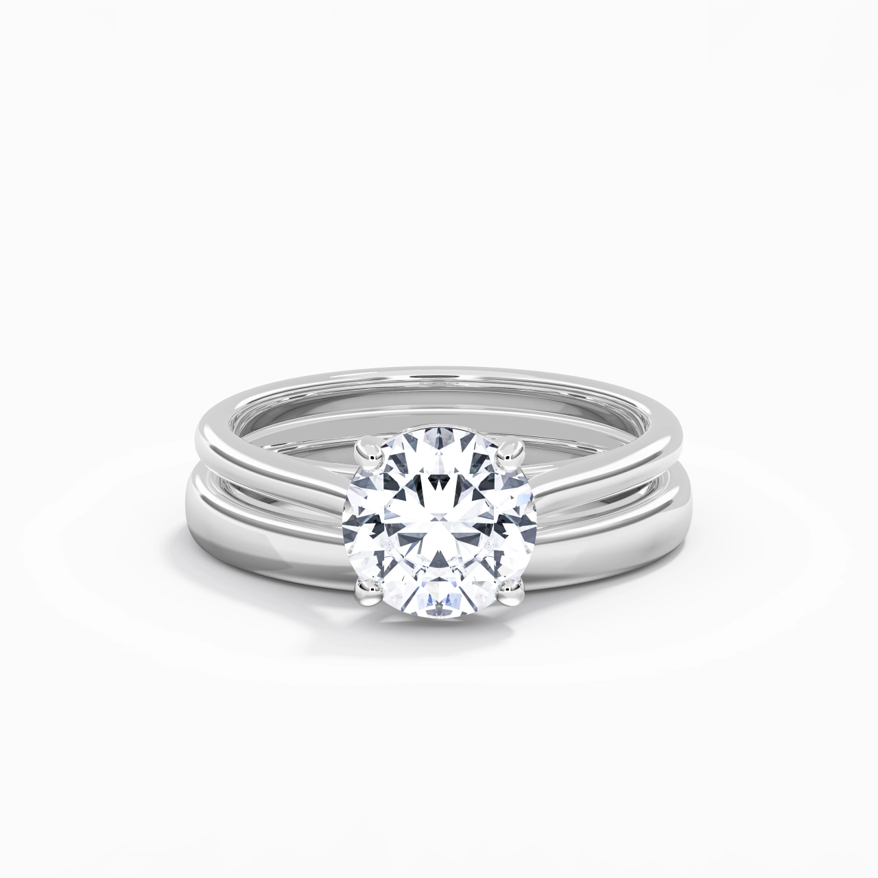 14K White Gold Cathedral East West Traditional Shank Bridal Set